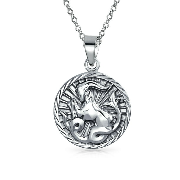 Capricorn Goat Zodiac Symbol Charm Pendant In Antiqued 925 Sterling Silver